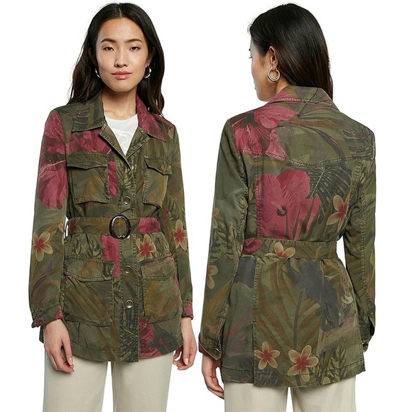 DESIGUAL | Camoasis Khaki Floral Parka Jacket SS21 Style 21SWEN13 | Size Medium - Picture 1 of 15